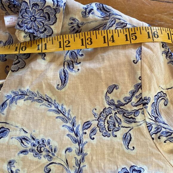 Belle by Kim Gravel True Blue Popover Tan Linen Rayon Blend Collared Blouse M - Picture 8 of 8